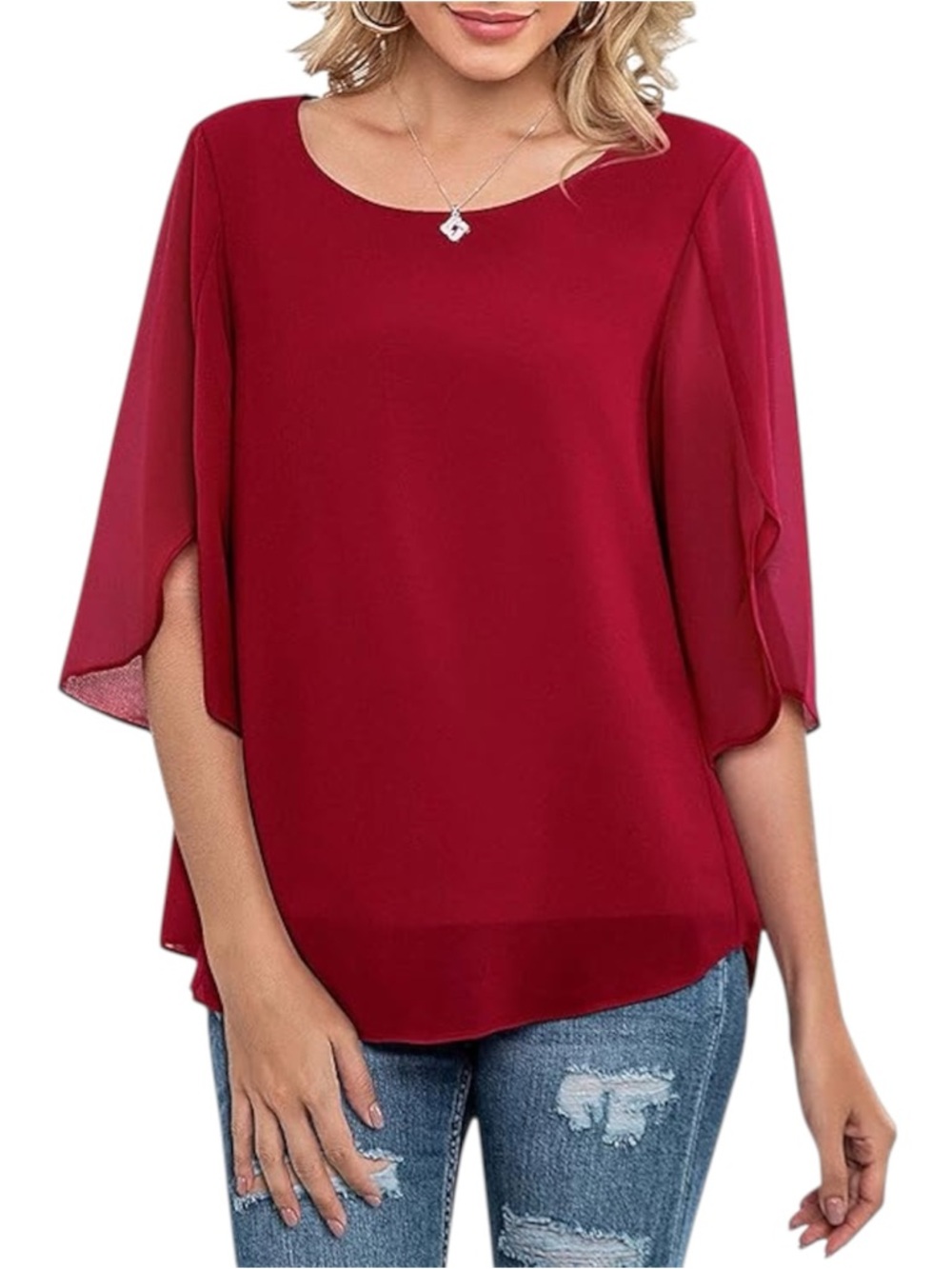 Women’s Double-Layered Chiffon Blouse in Red